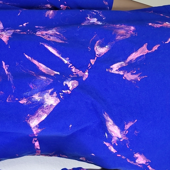 Merona T-shirt Top Size Large 3/4 Sleeves Royal Blue Neon Pink Tie Dye Casual - Picture 5 of 7